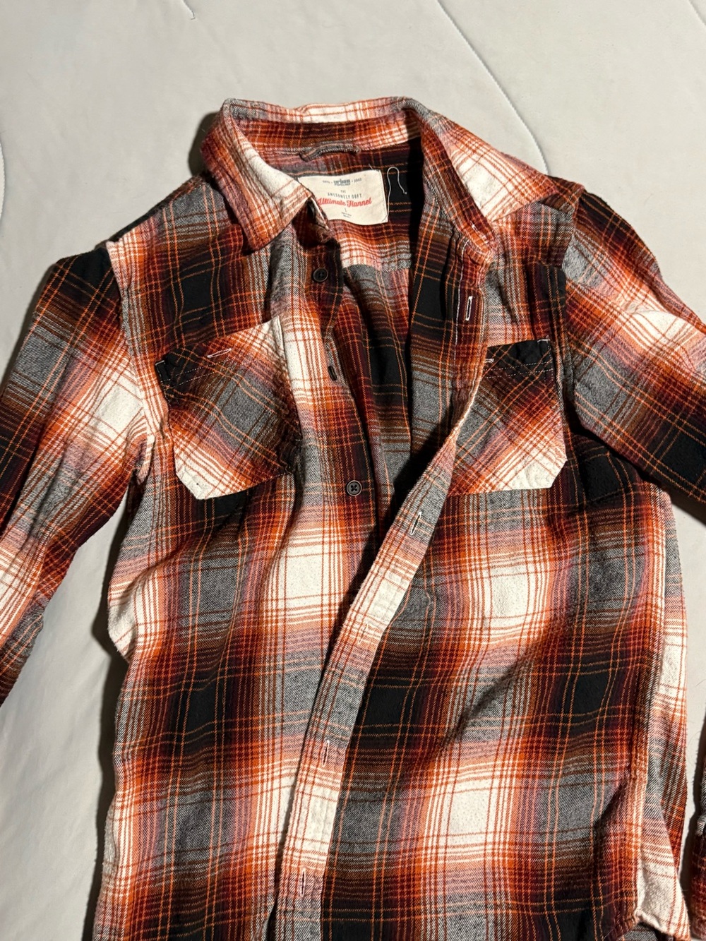 Urban Outfitters Kids Plaid Button-Down Shirt in Orange, Black & White